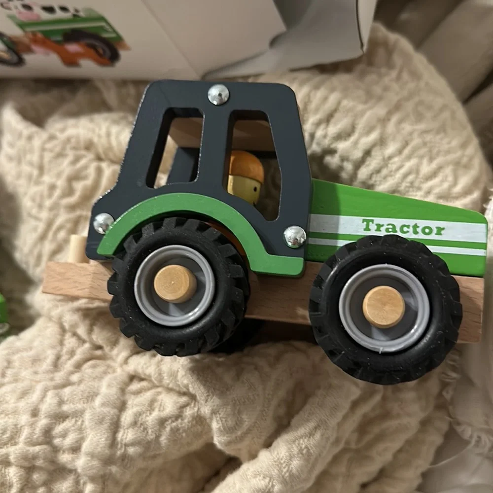 Wooden Tractor Toys for Toddlers 1-3, Baby Vehicle Toys Hand Push Car,Green - Picture 5 of 6